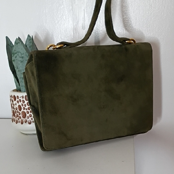 Vintage Gucci Olive Green Suede Shoulder Bag Purse Rare - Picture 6 of 9